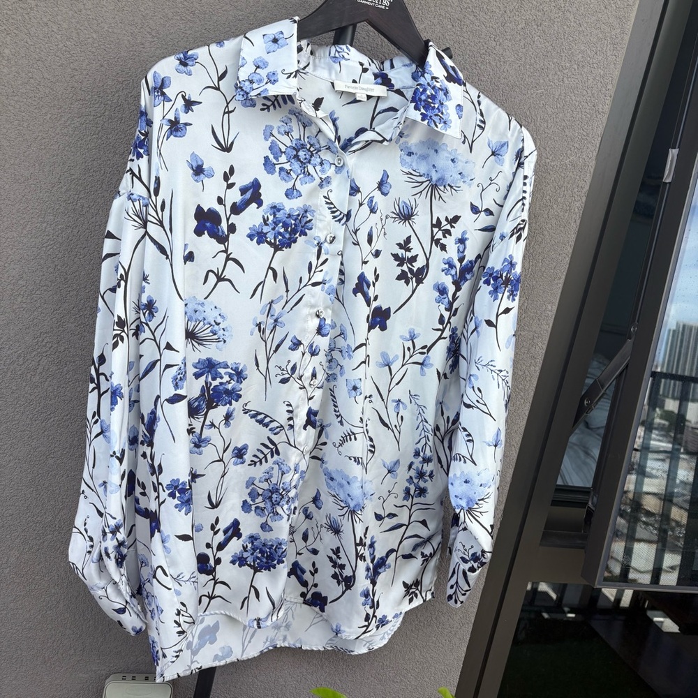 Favorite Daughter ex-boyfriend shirt Floral Blue and White